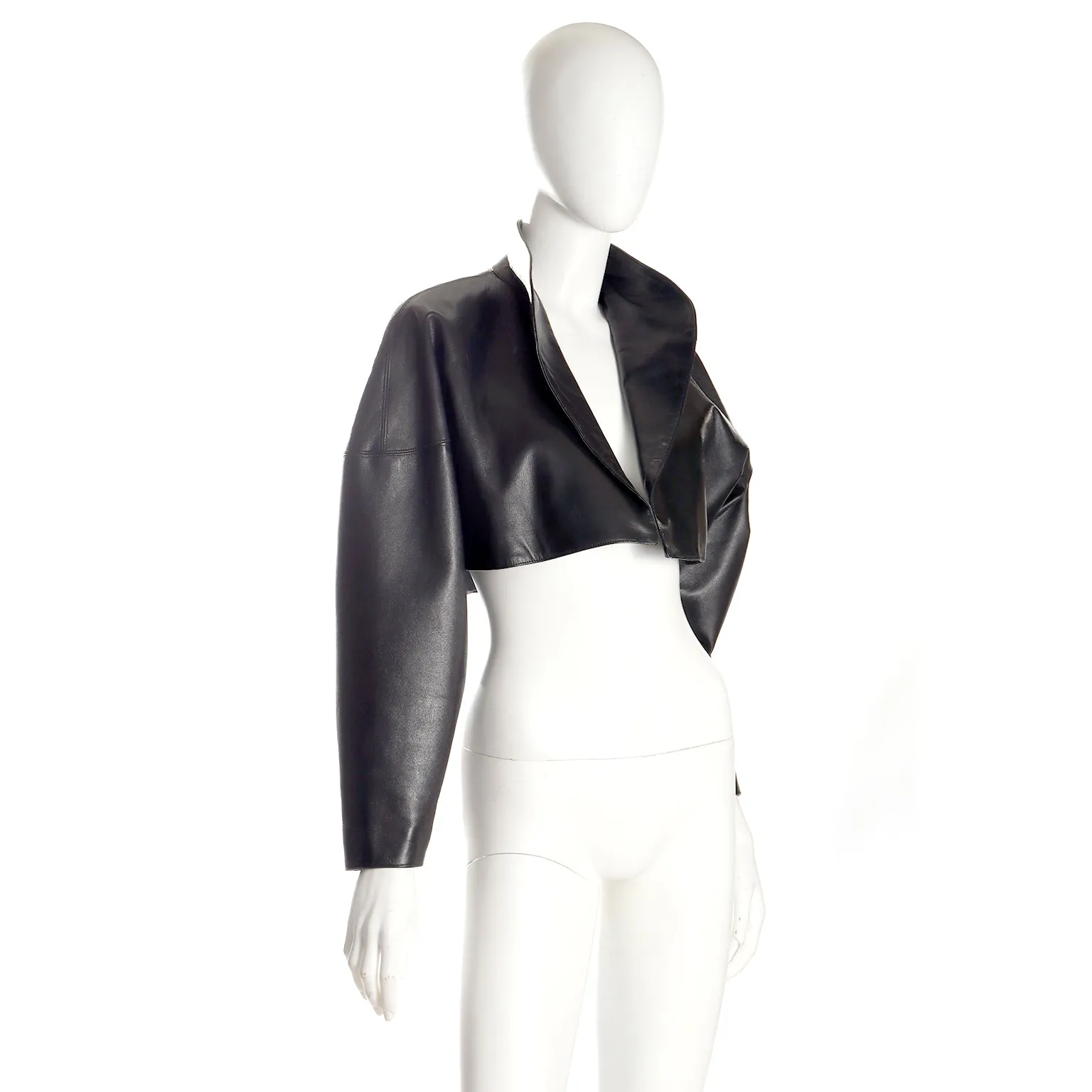 1983 Alaia Iconic Cropped Leather Vintage Black Jacket Documented