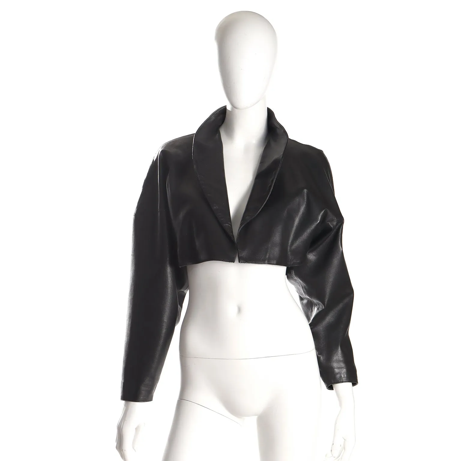 1983 Alaia Iconic Cropped Leather Vintage Black Jacket Documented