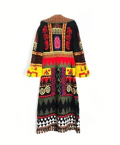 2000s ETRO JACQUARD WOOL MULTI COLOUR LONG COAT