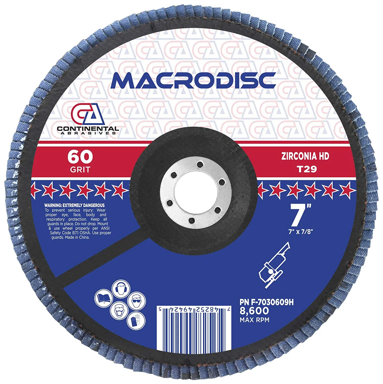 7" x 7/8" 60 Grit Type 29 Zirconia High Density Flap Discs (Pack of 10)