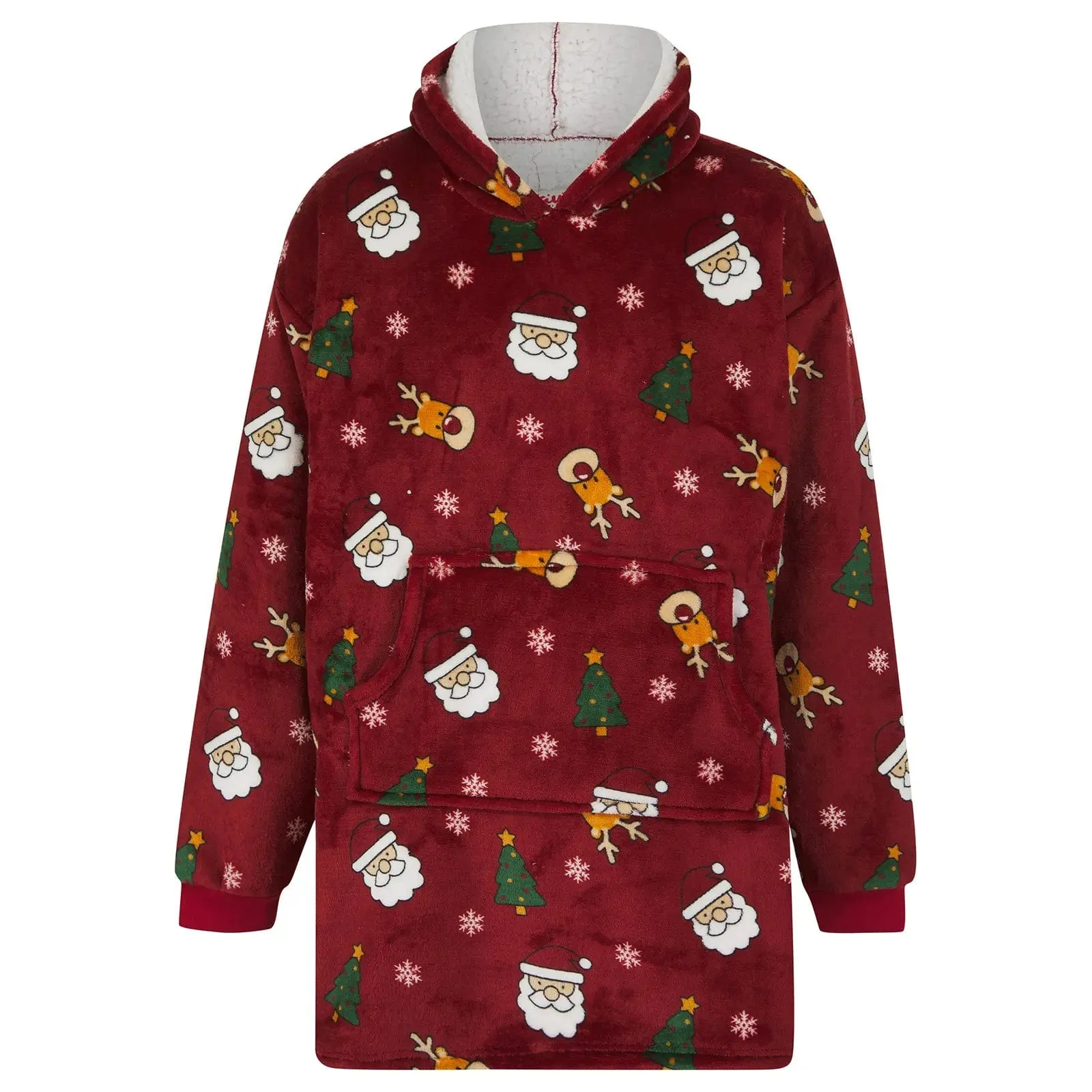 Adults Christmas Hoodie Blanket Festive Fleece Hooded Top One Size