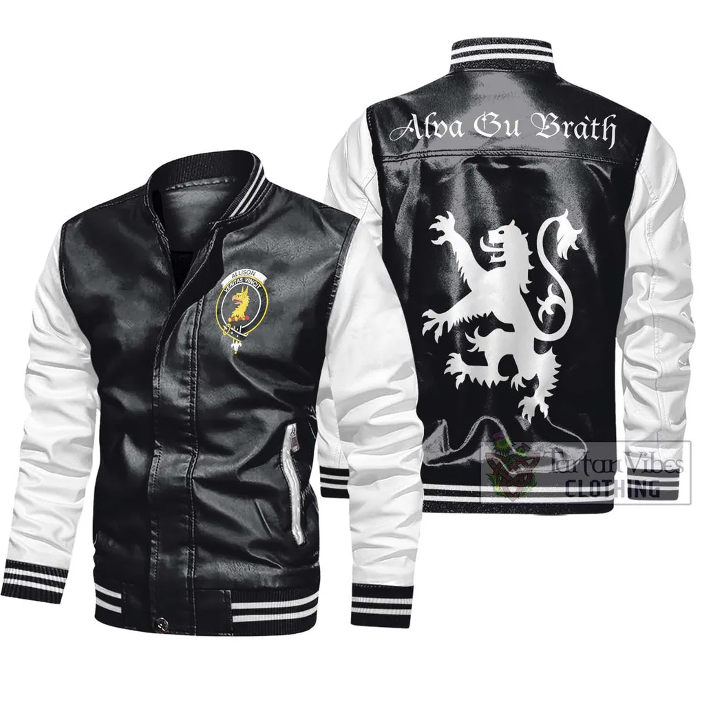 Allison Family Crest Leather Bomber Jacket Lion Rampant Alba Gu Brath Style