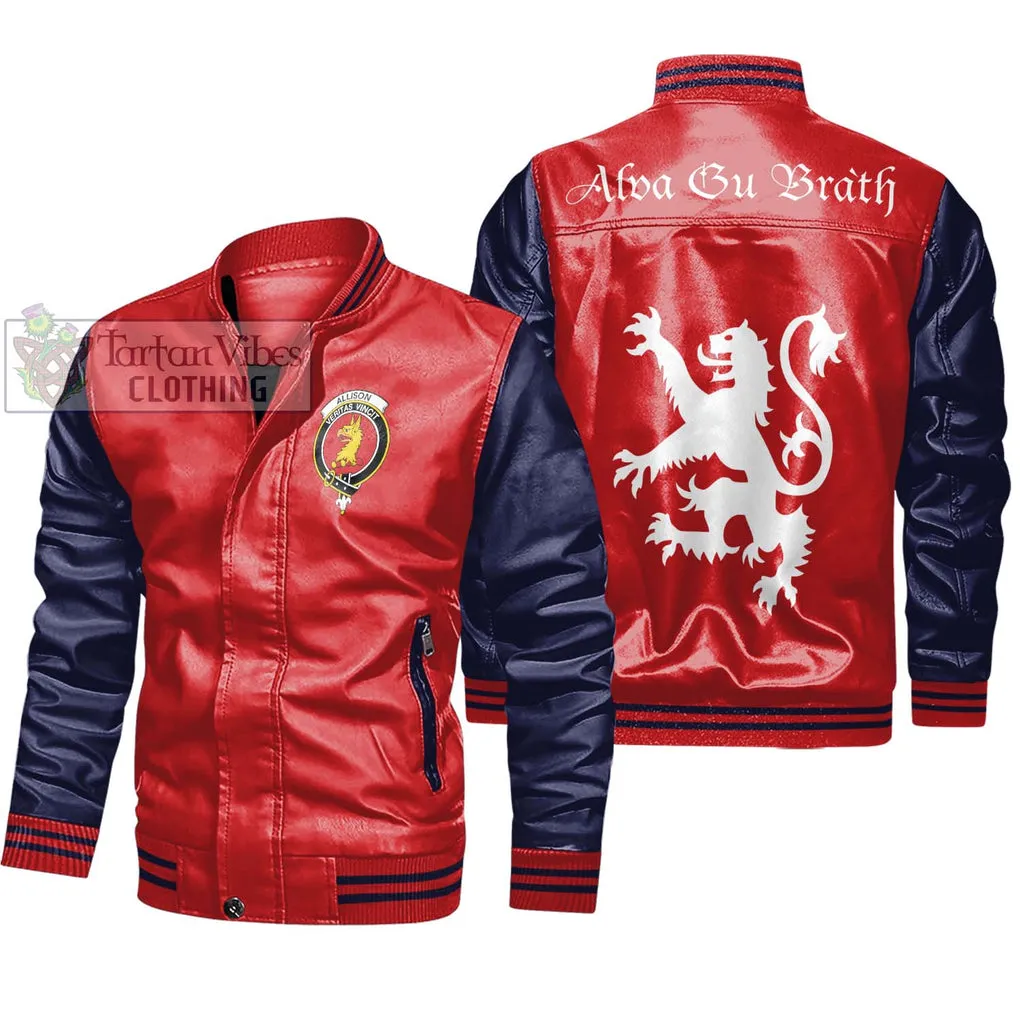 Allison Family Crest Leather Bomber Jacket Lion Rampant Alba Gu Brath Style