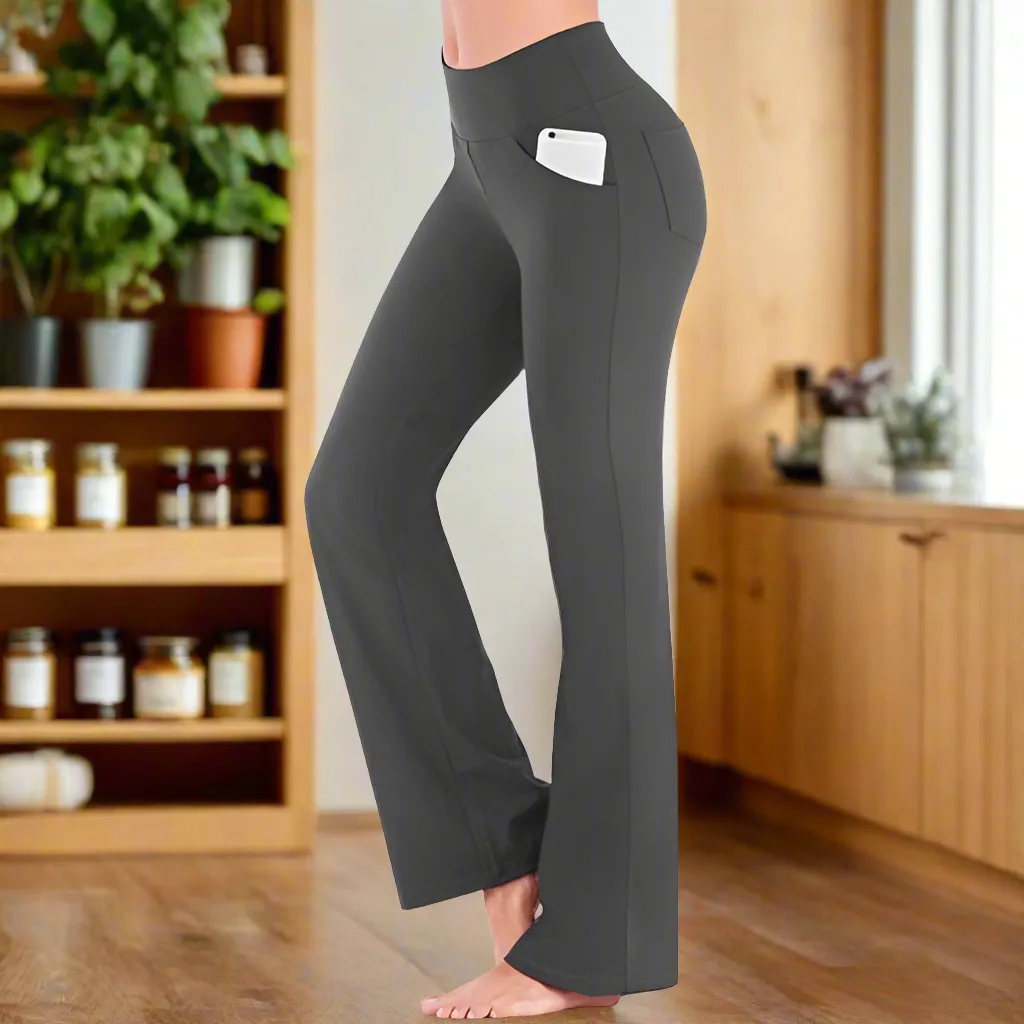 ALLUKASA Relaxing High Elastic Waist Flared Yoga Style with Pocket Pants