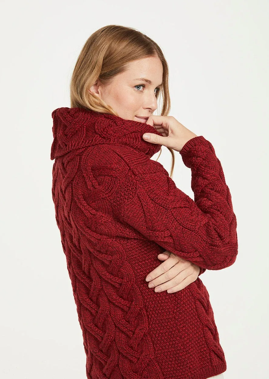 Aran Cowl Neck Chunky Sweater | Red