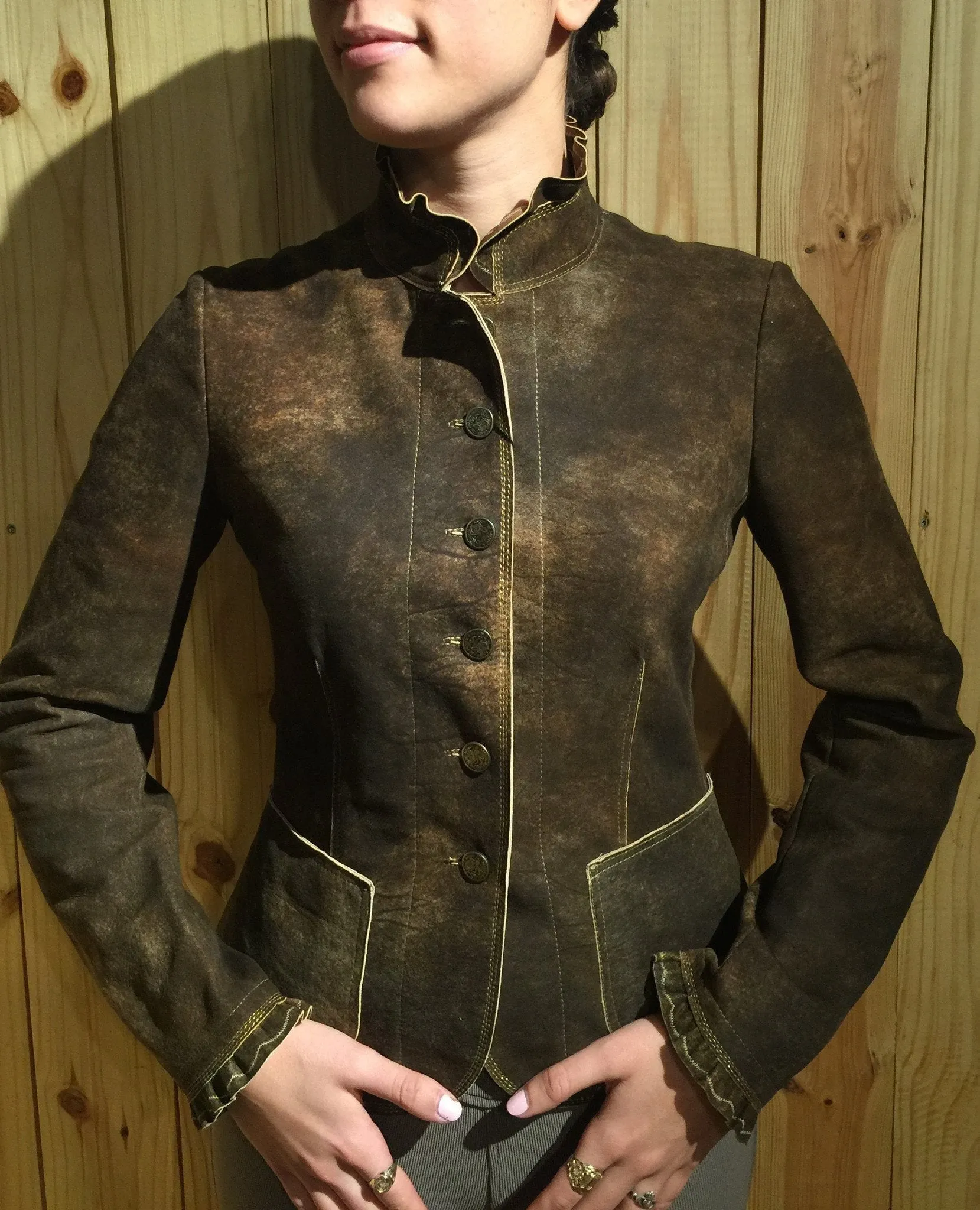 Artico Gringolino Ruffle Leather Jacket Olive