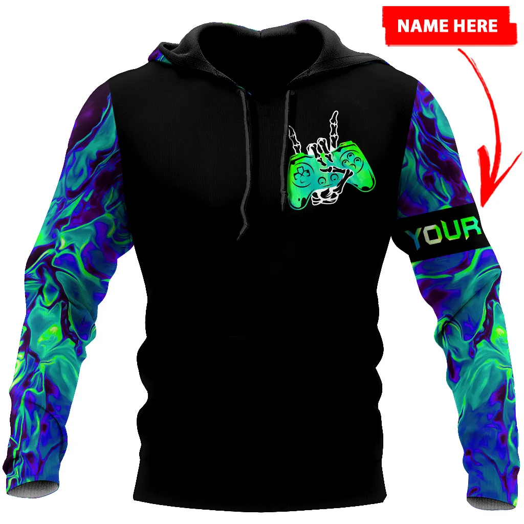 Be Quiet I'm Gaming Personalized Name Skull Gaming 3D Sweatshirt Hoodie for Gamer Christmas