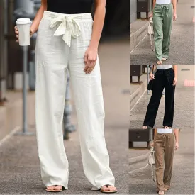 Belted Elastic High Waist Wide Leg Pants