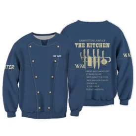 Chef Personalized Sweatshirt Shirt Waiter Apparel Waiter Wear Cook Shirts Waiter Uniform Blue