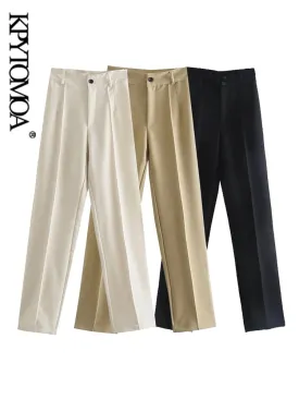 Classic Solid Straight Style High Waist Zipper Fly Pants