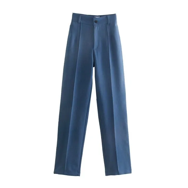 Classic Solid Straight Style High Waist Zipper Fly Pants