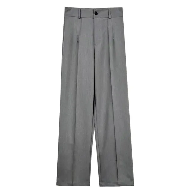 Classic Solid Straight Style High Waist Zipper Fly Pants