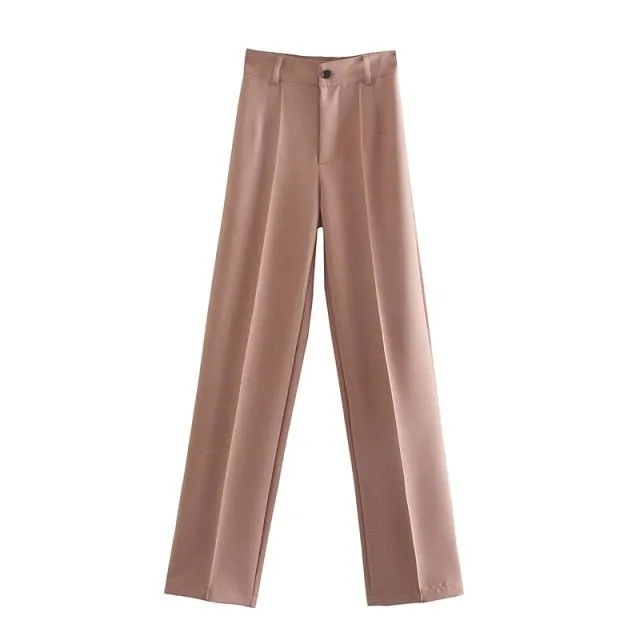 Classic Solid Straight Style High Waist Zipper Fly Pants