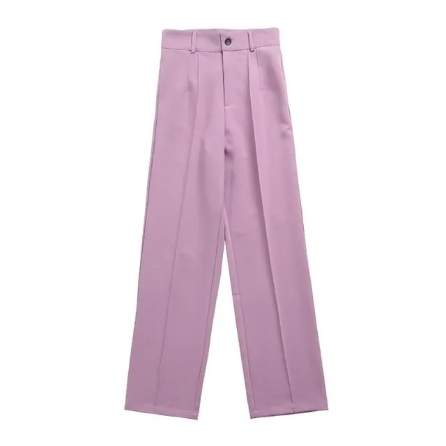 Classic Solid Straight Style High Waist Zipper Fly Pants