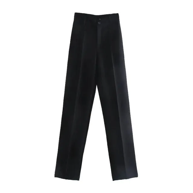 Classic Solid Straight Style High Waist Zipper Fly Pants