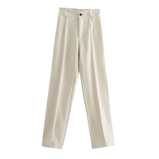 Classic Solid Straight Style High Waist Zipper Fly Pants