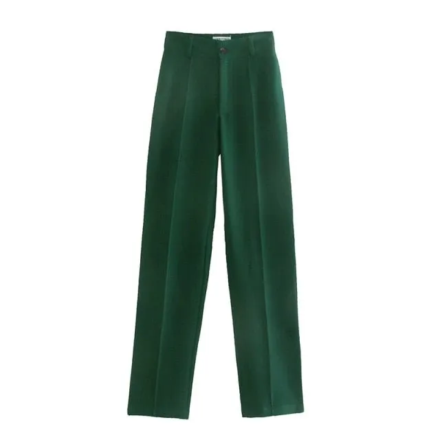 Classic Solid Straight Style High Waist Zipper Fly Pants