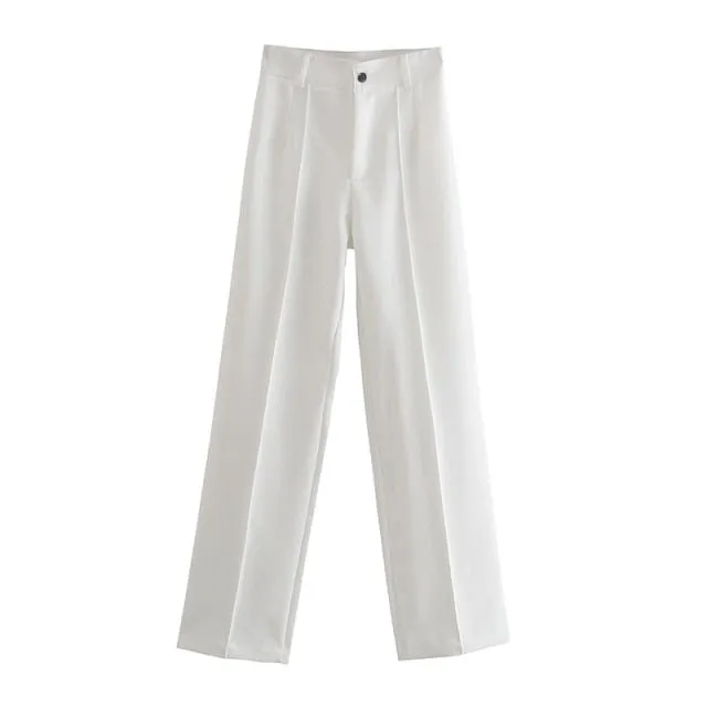 Classic Solid Straight Style High Waist Zipper Fly Pants