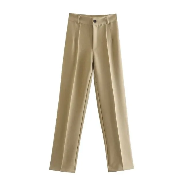 Classic Solid Straight Style High Waist Zipper Fly Pants