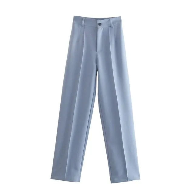 Classic Solid Straight Style High Waist Zipper Fly Pants