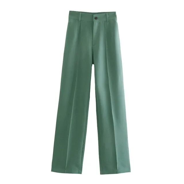 Classic Solid Straight Style High Waist Zipper Fly Pants