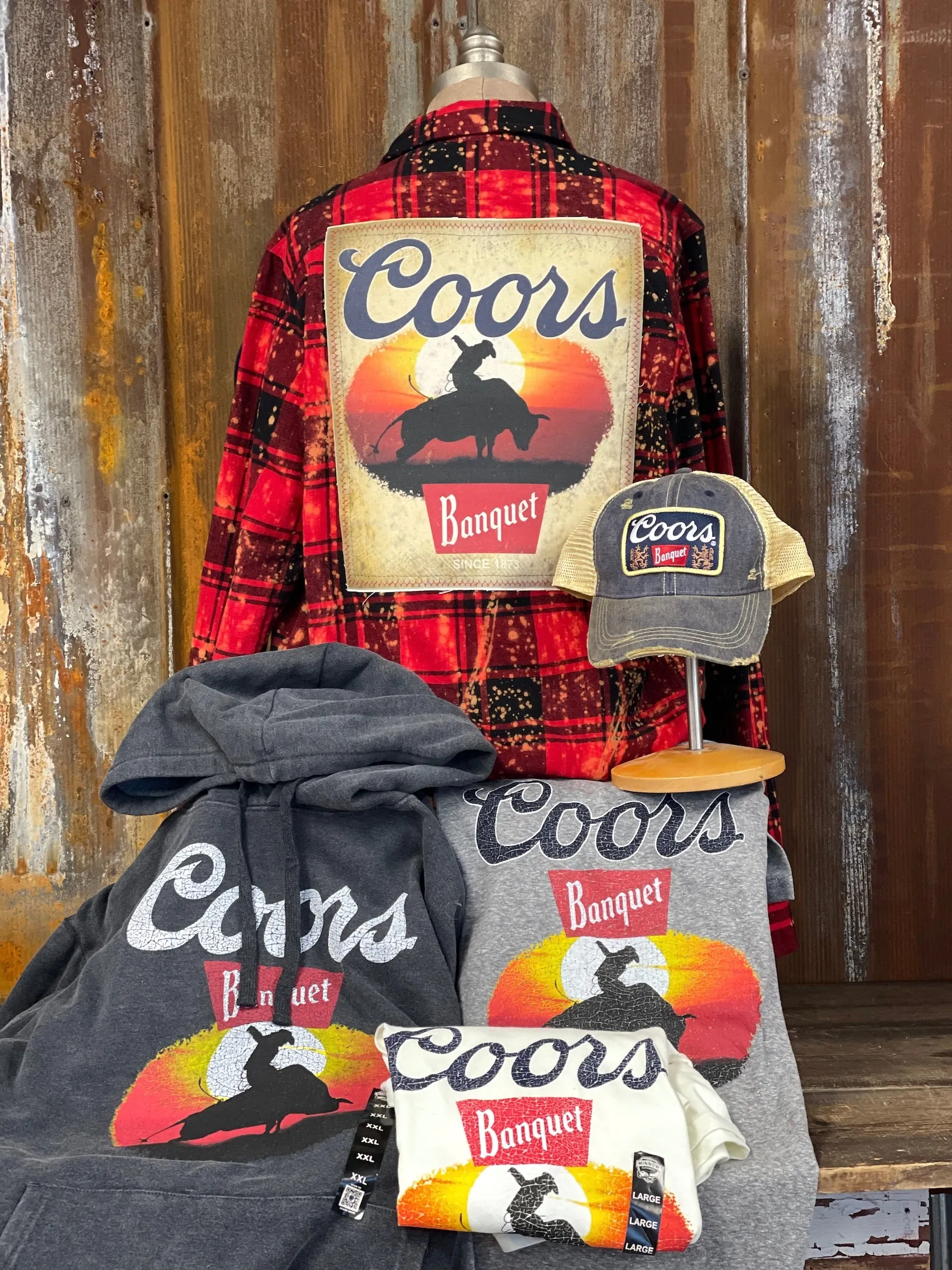 Coors Banquet SUNSET COWBOY Hoodie- Dark Charcoal Grey