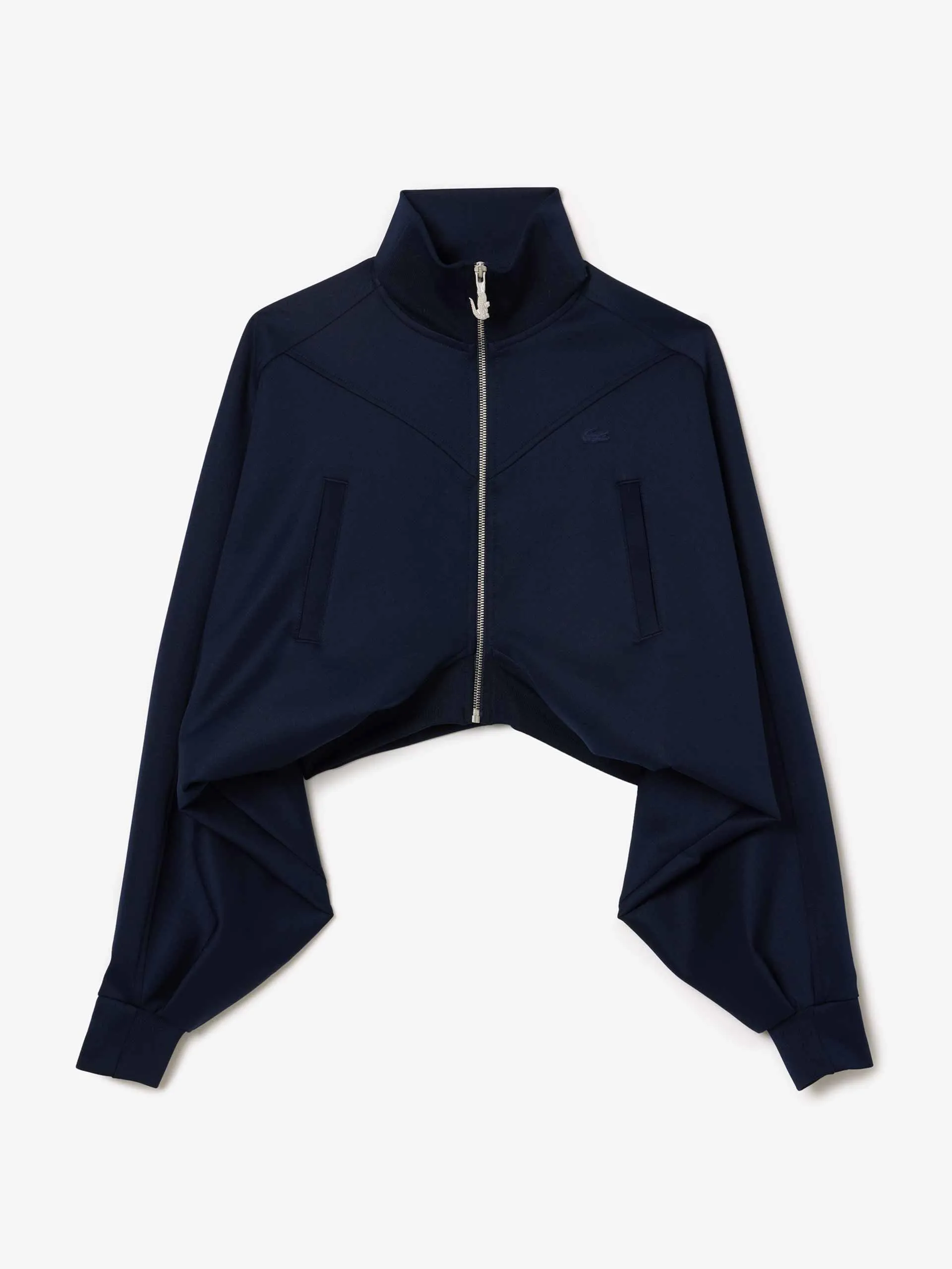 Cropped high neck zip-up interlock jacket