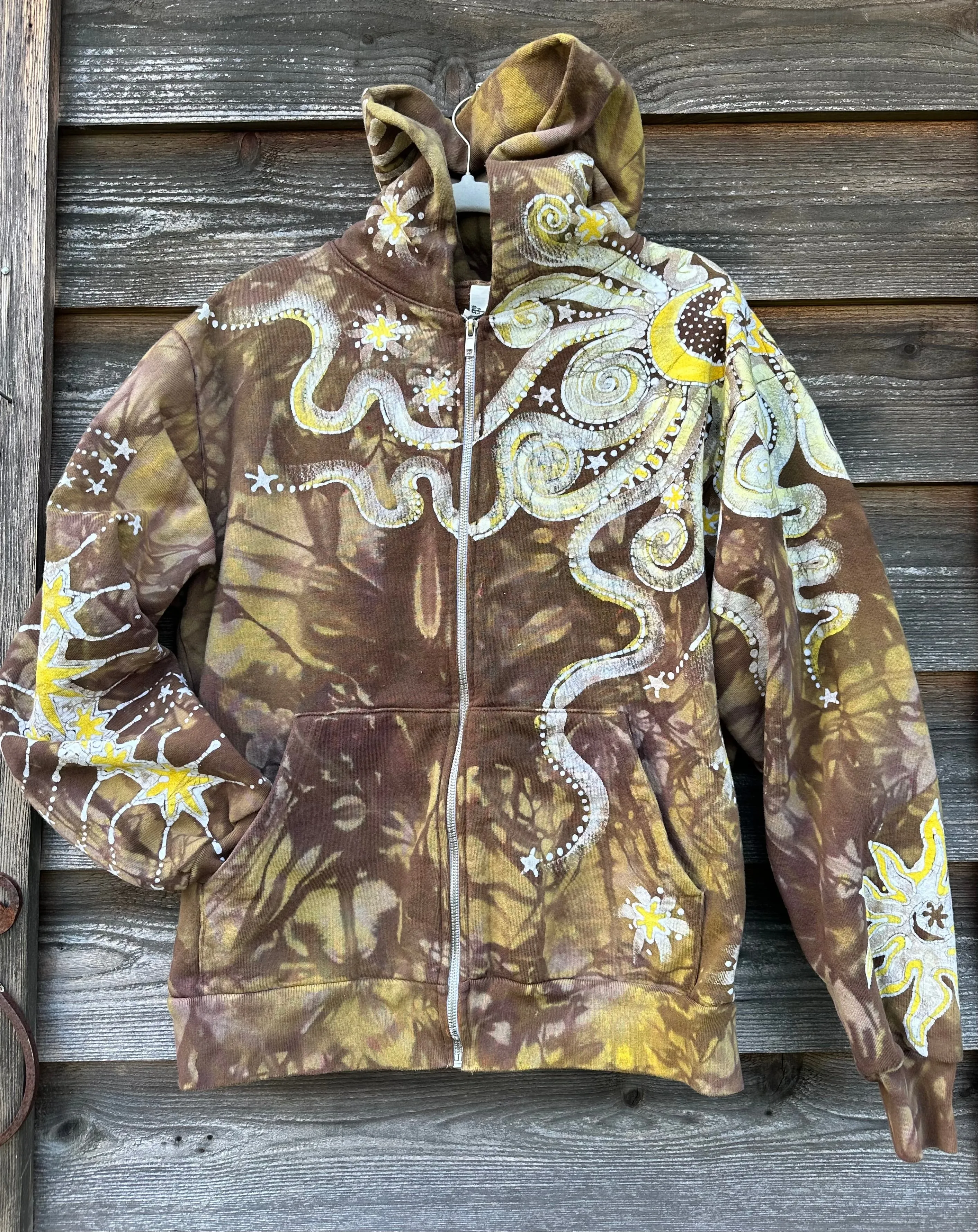 Driftwood Moonbeams Handcrafted Batik Zipper Hoodie - Unisex Size Medium