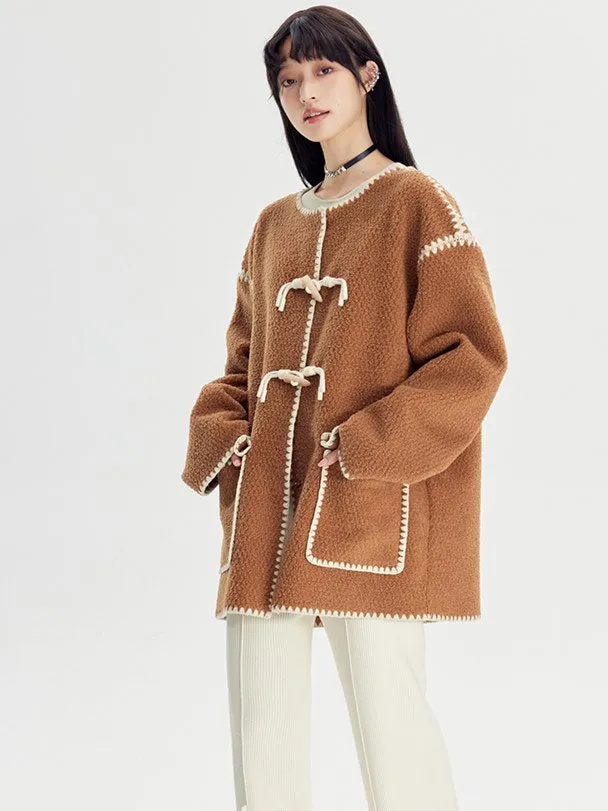 Embroidered Lamb Wool Shell Coat