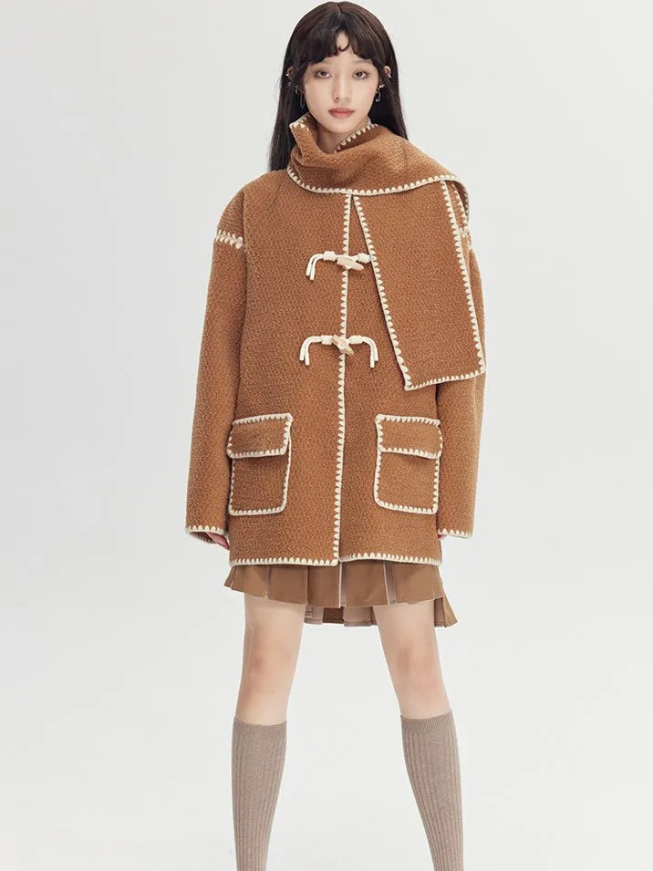 Embroidered Lamb Wool Shell Coat