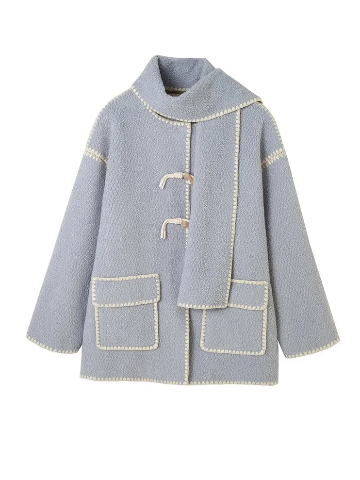 Embroidered Lamb Wool Shell Coat