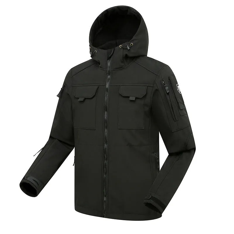 FLEECE MULTI-POCKET HOODED WINDPROOF HARDSHELL JACKET