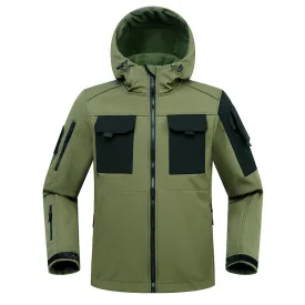 FLEECE MULTI-POCKET HOODED WINDPROOF HARDSHELL JACKET