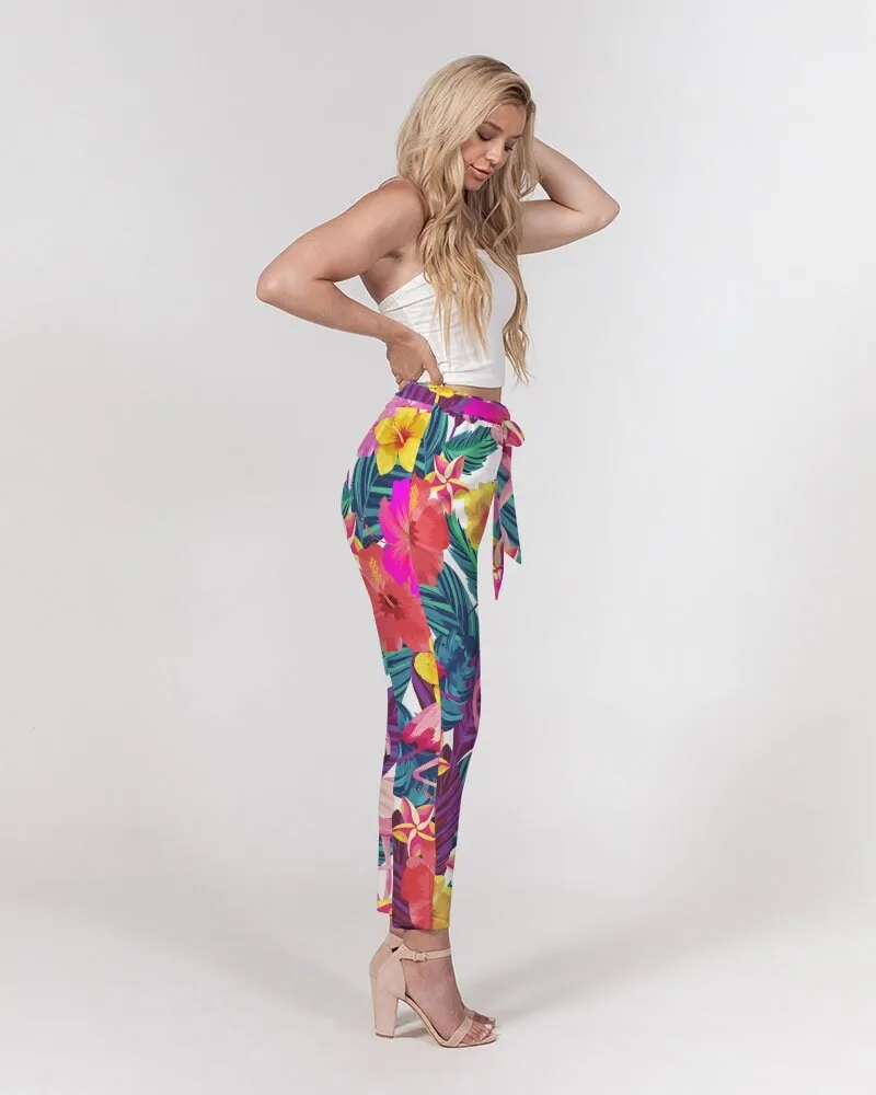 Floral Flamingos Women's Belted Tapered Pants