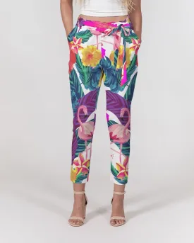 Floral Flamingos Women's Belted Tapered Pants