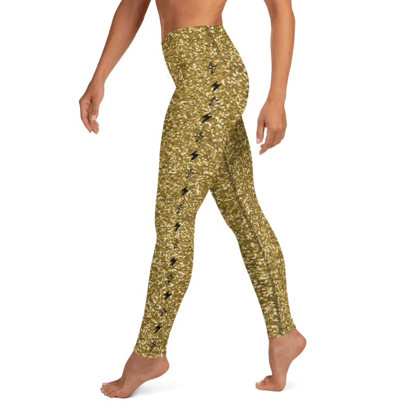 Gold Glitter Chakra High Waist Yoga Leggings