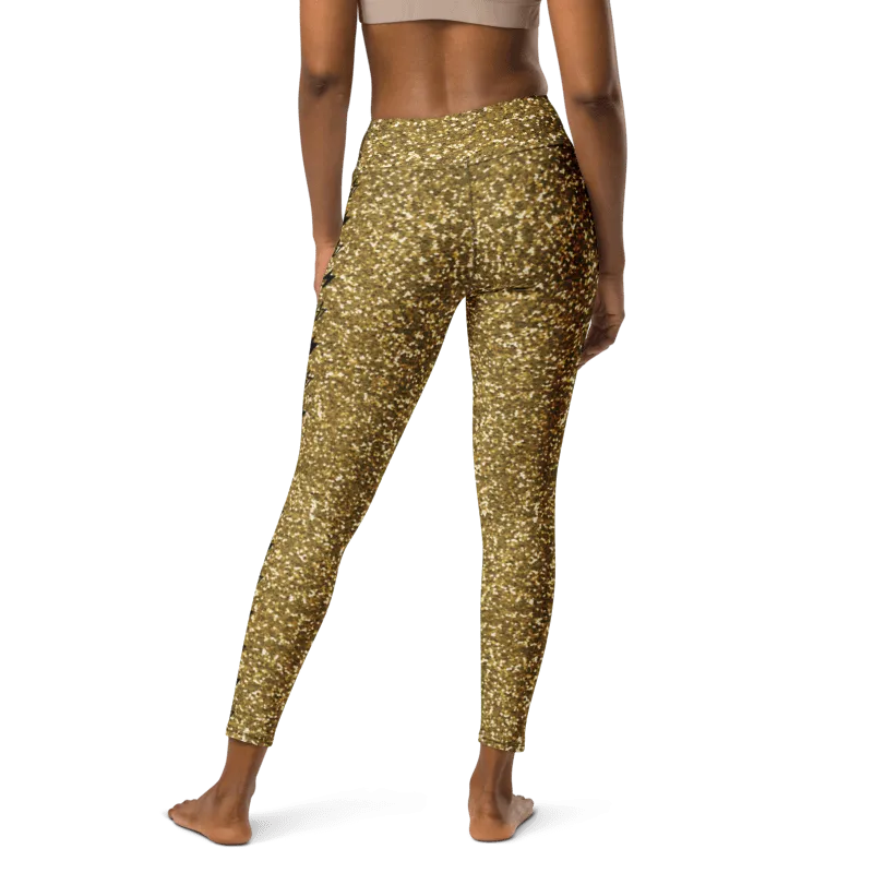 Gold Glitter Chakra High Waist Yoga Leggings