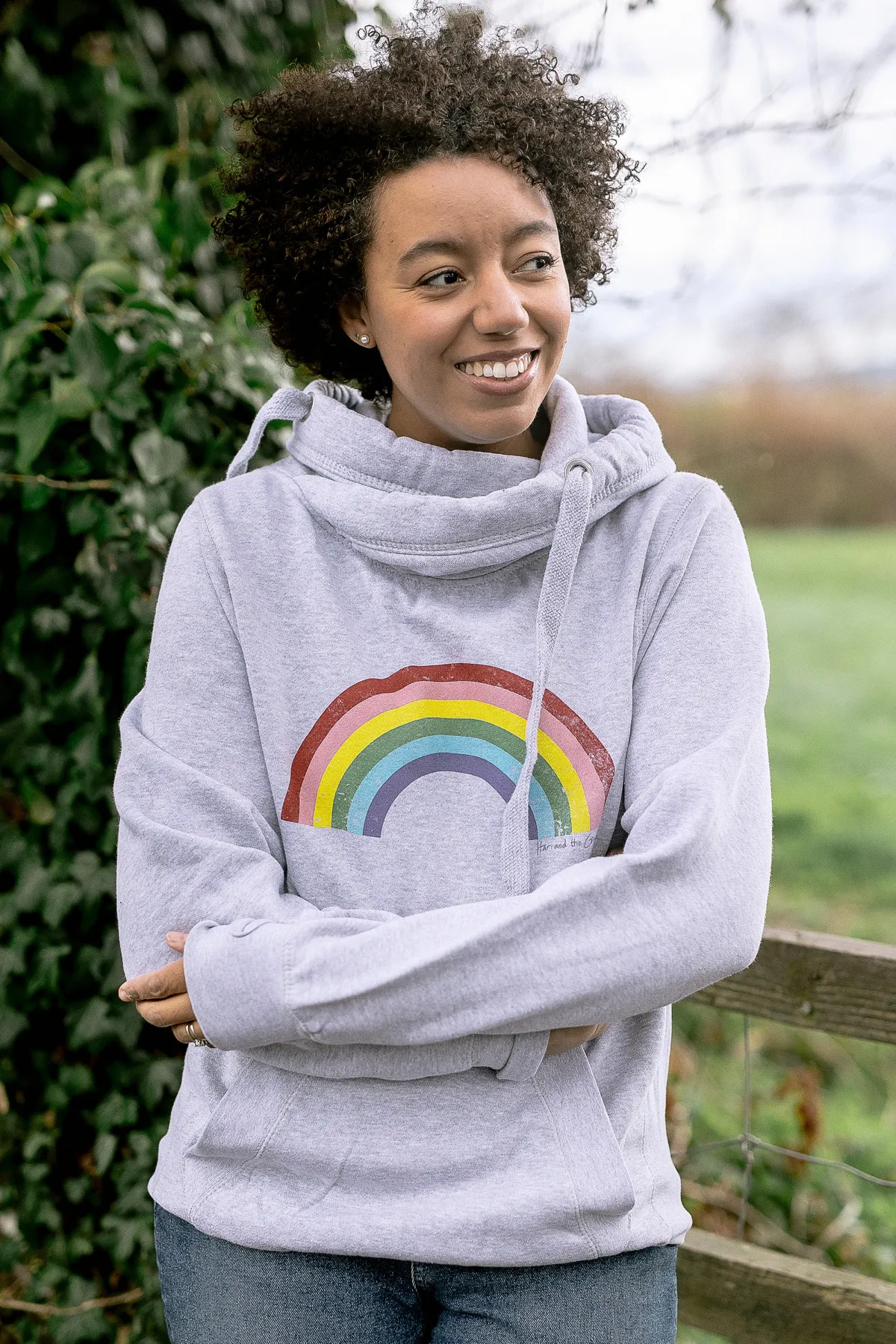 Grey Rainbow Cowl Neck Hoodie