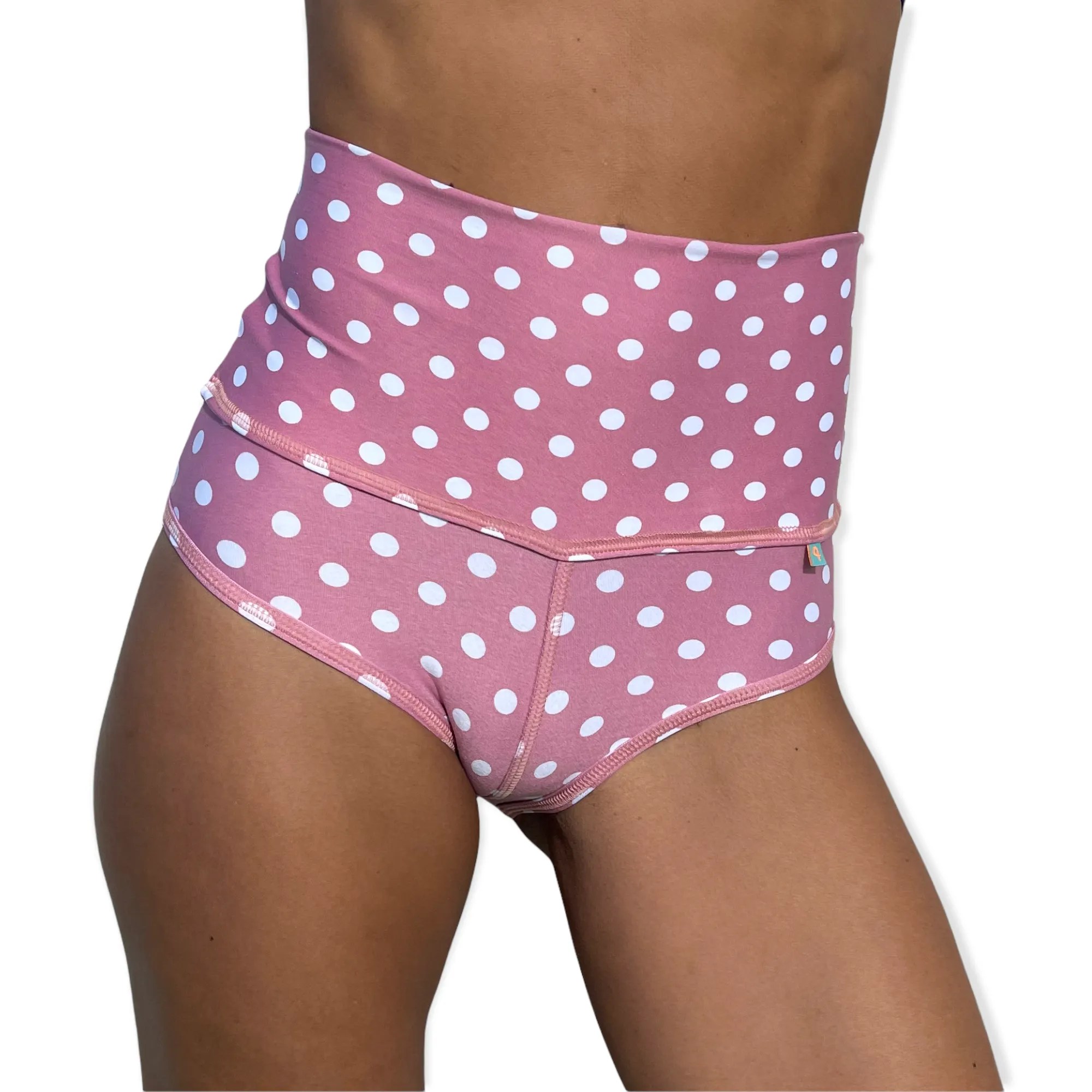 HIGH WAIST MINI SHORTS Pink Polka Dots