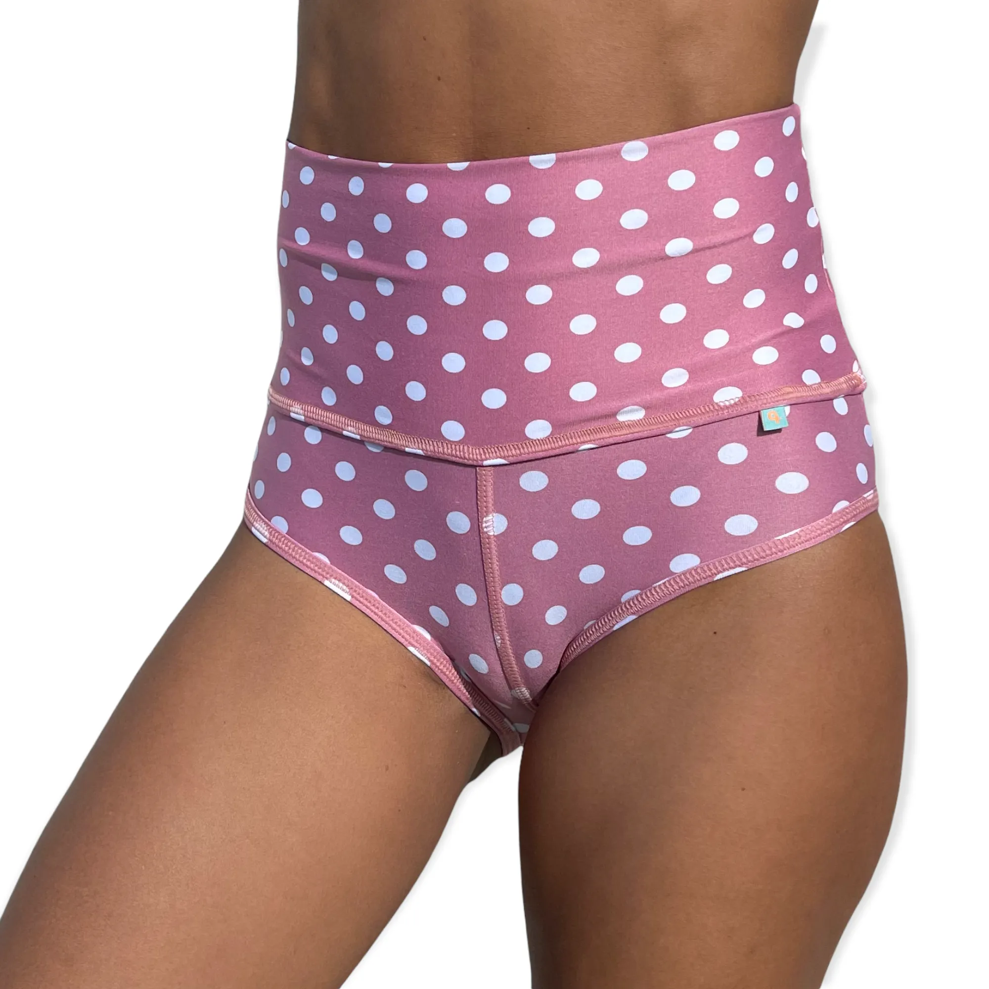 HIGH WAIST MINI SHORTS Pink Polka Dots