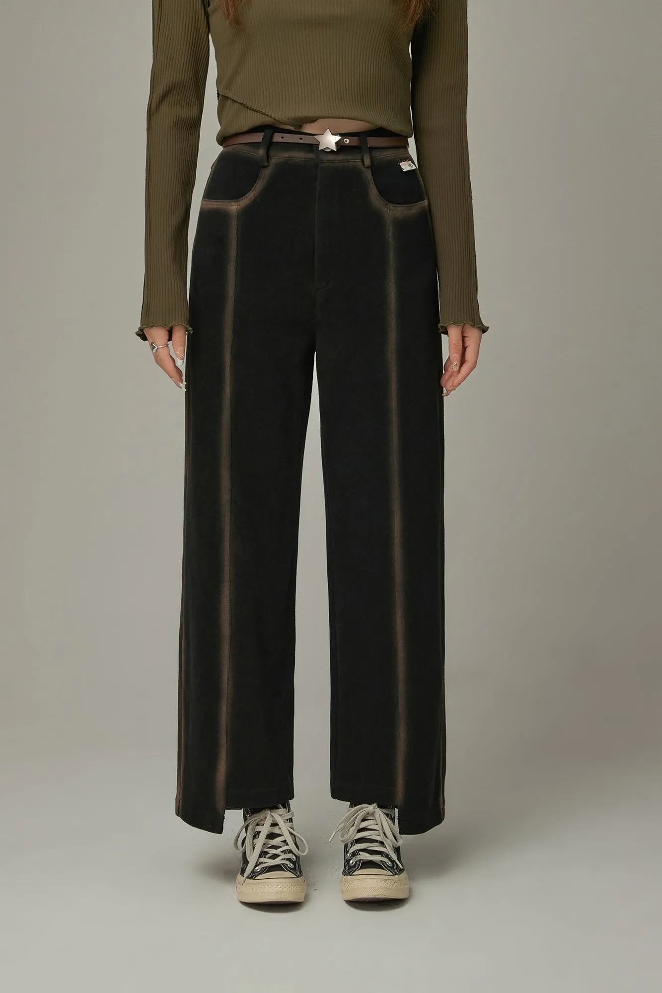 High Waist Printed Outlined Straight Pants