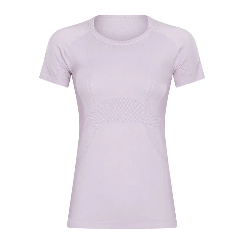 Hzori Spring/Summer New Nude Feel round Neck Yoga Clothing Top Lightweight Breathable Sports T-shirt Running Fitness Yoga Short Sleeve