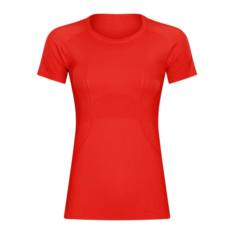 Hzori Spring/Summer New Nude Feel round Neck Yoga Clothing Top Lightweight Breathable Sports T-shirt Running Fitness Yoga Short Sleeve