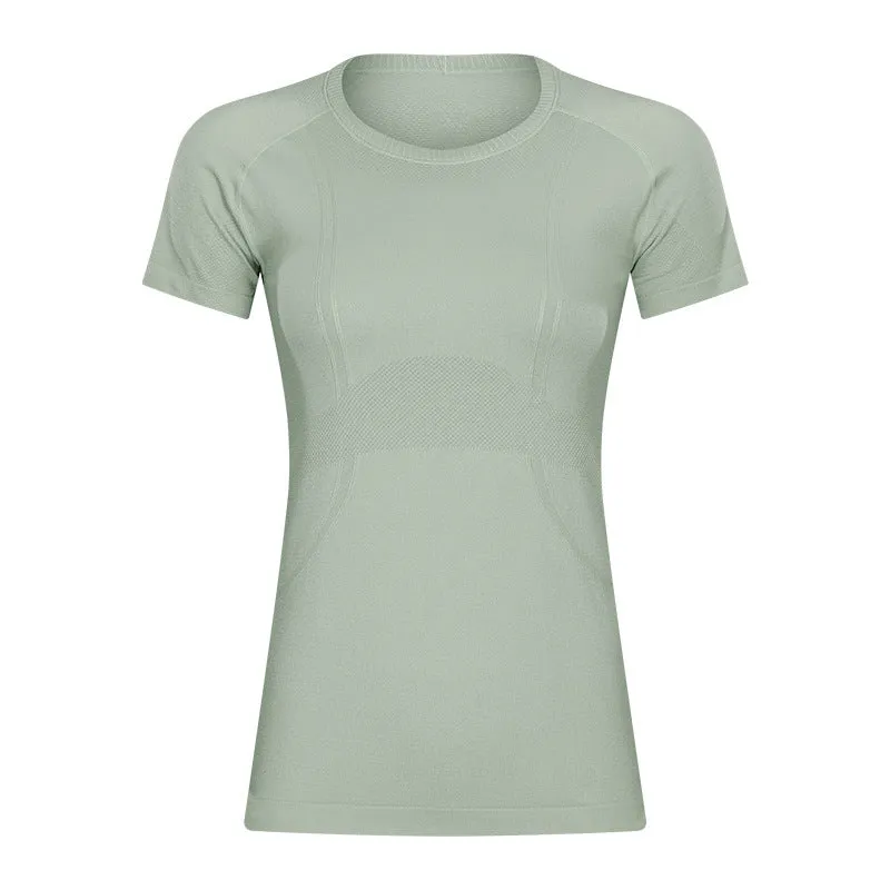 Hzori Spring/Summer New Nude Feel round Neck Yoga Clothing Top Lightweight Breathable Sports T-shirt Running Fitness Yoga Short Sleeve