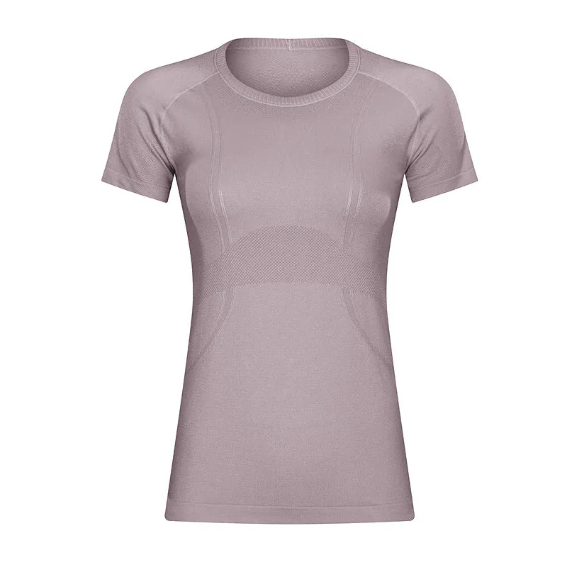 Hzori Spring/Summer New Nude Feel round Neck Yoga Clothing Top Lightweight Breathable Sports T-shirt Running Fitness Yoga Short Sleeve