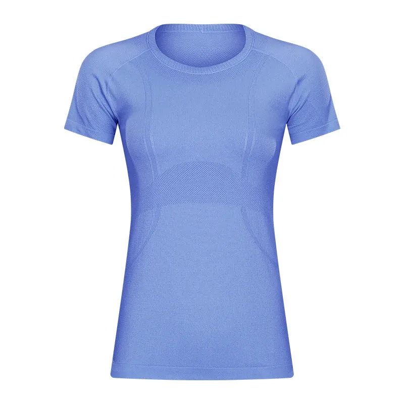 Hzori Spring/Summer New Nude Feel round Neck Yoga Clothing Top Lightweight Breathable Sports T-shirt Running Fitness Yoga Short Sleeve