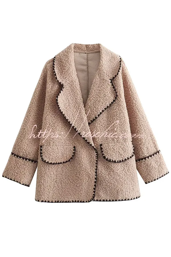 Lamb Wool Casual Lapel Loose Pocket Coat