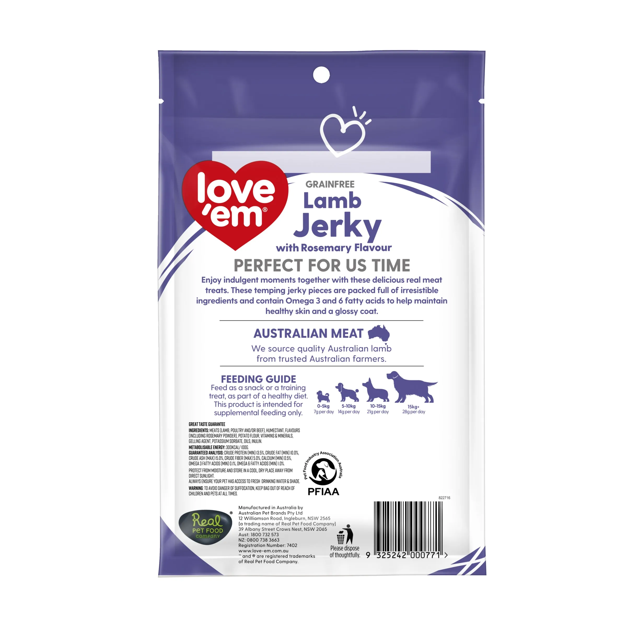 Love Em Lamb & Rosemary Jerky Dog Treats 200g