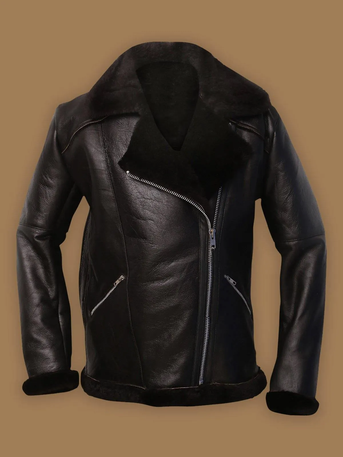 Men Dark Brown Shearling Bomber Aviator Jacket