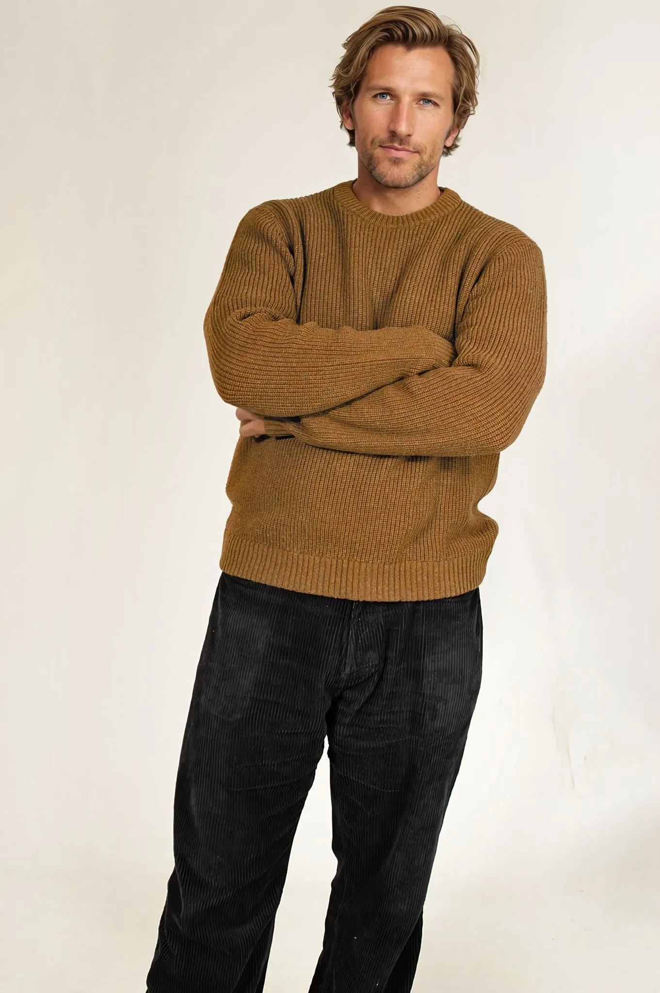 Mens Lambswool Ribbed Knit Jumper